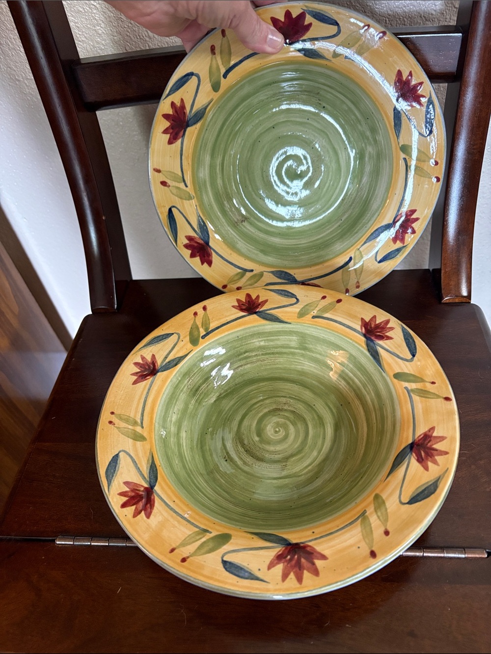Pier 1 Set of Two Handpainted Stoneware Bowl - Yellow, Purple, Red